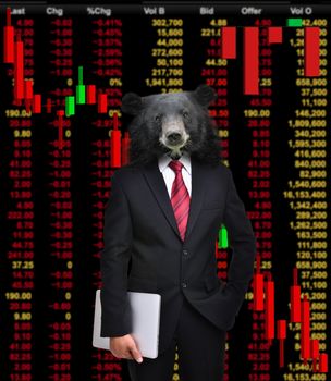 business man with bear head in tock investment concept 