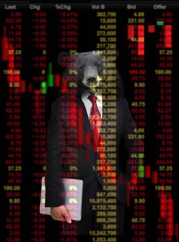 business man with bear head in tock investment concept 