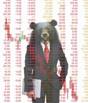 business man with bear head in tock investment concept 