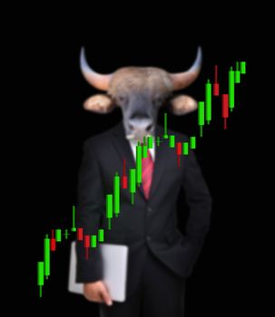 business man with bull head in tock investment concept