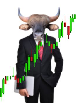 business man with bull head in tock investment concept