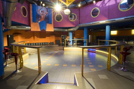 An empty room for dancing in the disco club.