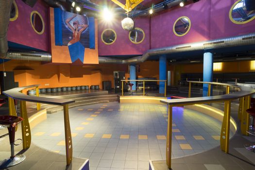 An empty room for dancing in the disco club.