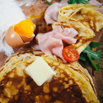stuffed pancakes with ham cheese and vegetables
