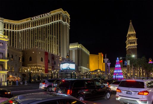 LAS VEGAS NV/USA - DECEMBER 24:  The Las Vegas Strip on Christmas Eve with Venetian Hotel and Casino. December 24, 2014 in Las Vegas, NV, USA. 