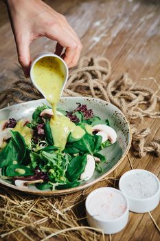 Fresh green salad with spinach,arugula,rom aine and lettuce