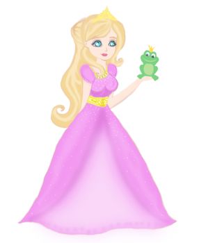 Beautiful young princess holding a big frog