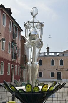 Glass sculpture "Vitae" by Denise Gemin, in a square of Murano, an island of Venice,  Italy.