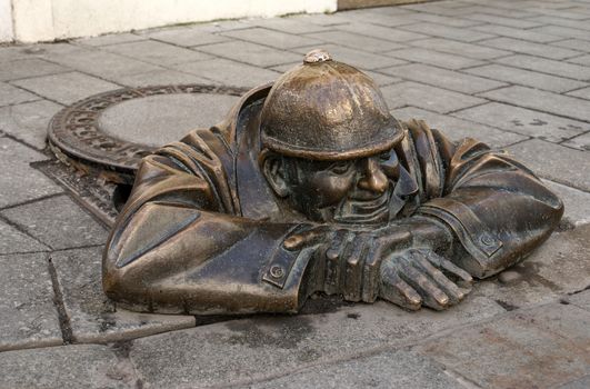 bronze sculpture called man at work, Bratislava, Slovakia