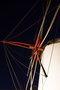 The famous wind mills in Mykonos during night time