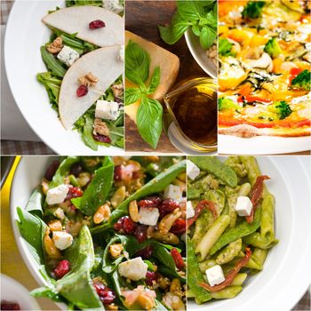 healthy vegetarian pasta soup salad pizza Italian food staples collage