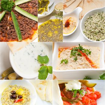 Arab middle eastern food collage collection on white frame