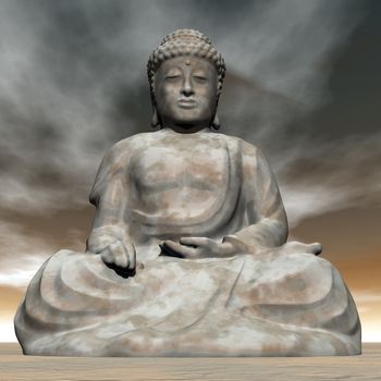 Big stone buddha by brown sunset - 3D render