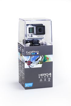 Adelaide, Australia - Oct 13: Studio shot of GoPro Hero 4 Black on Oct 13, 2014. It is a compact, lightweight personal camera manufactured by GoPro Inc. The camera is often used in extreme action video photography.