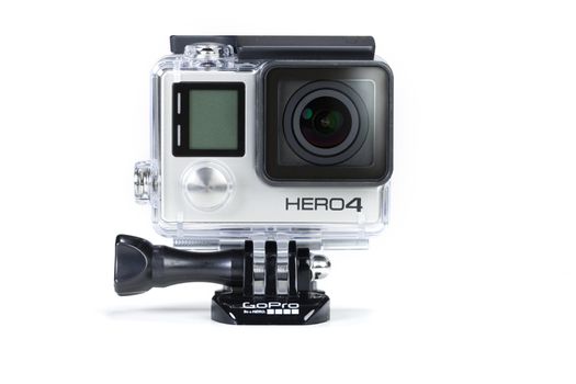 Adelaide, Australia - Oct 13: Studio shot of GoPro Hero 4 Black on Oct 13, 2014. It is a compact, lightweight personal camera manufactured by GoPro Inc. The camera is often used in extreme action video photography.