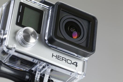 Adelaide, Australia - Oct 13: Studio shot of GoPro Hero 4 Black on Oct 13, 2014. It is a compact, lightweight personal camera manufactured by GoPro Inc. The camera is often used in extreme action video photography.