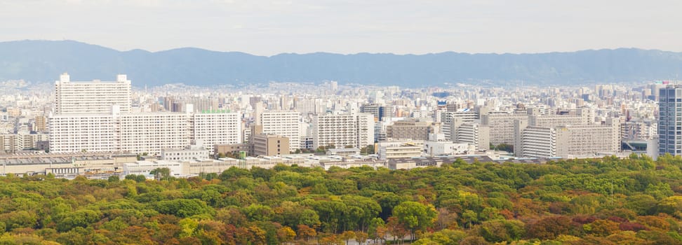 Panoramic view of Osaka city in daytime, Japan