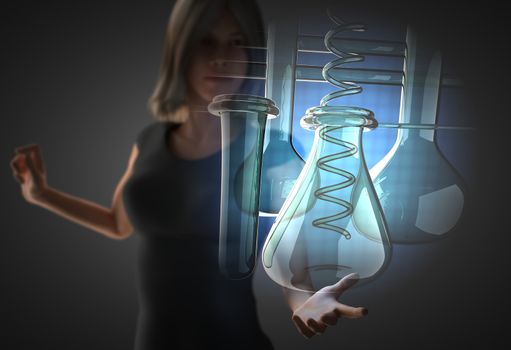 woman and futusistic hologram on hand