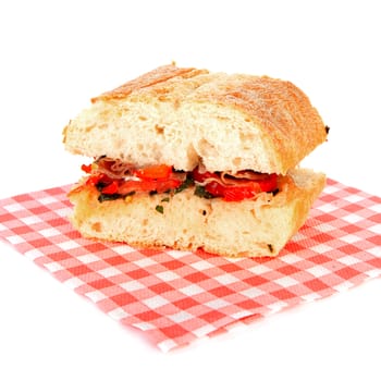 Healthy sandwich on napkin over white background