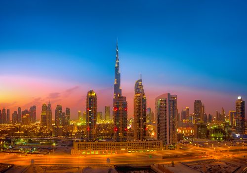 Dubai Skyline photographed during the golden hour