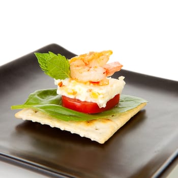plate with healthy snack on toast over white background
