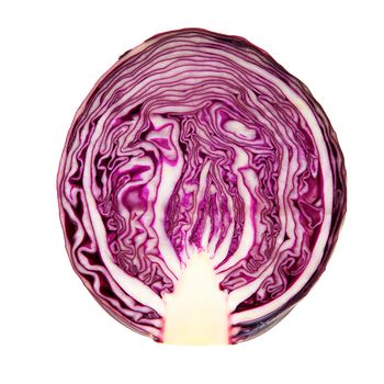 half red cabbage over white background