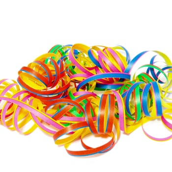 Colorful party streamers on white background