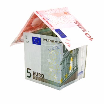 House made of Euro biljets over white background