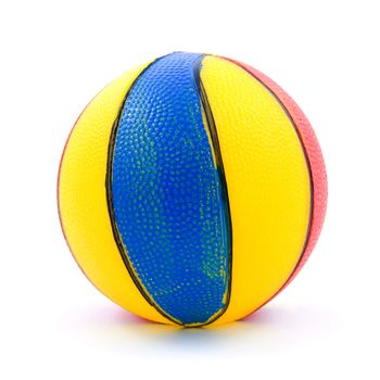 One colorful beach ball over white background