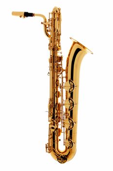 Saxophone instrument over white background