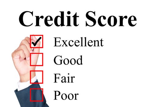 Credit score evaluation form tick excellent by businessman