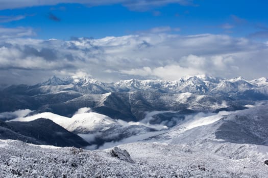 mountain snow landscape view nature around the way to Huanglong