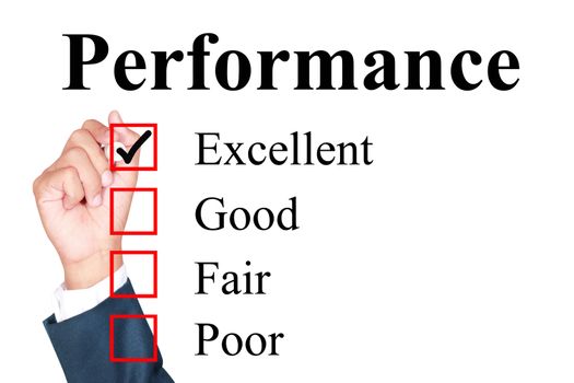 Performance evaluation form tick excellent by businessman