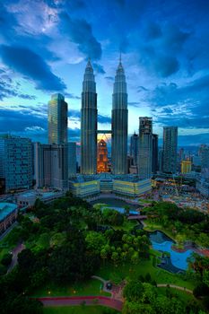 View of Kuala Lumpur skyline at sunset
