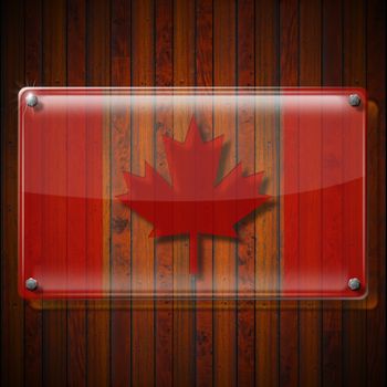 Glass or plexiglass framework with Canadian Flag on wooden wall