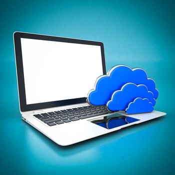 Clouds in 3D isolated on a blue background