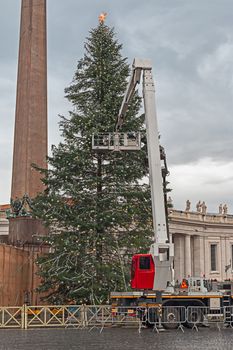 christmas tree incomplete in piazza San Pietro