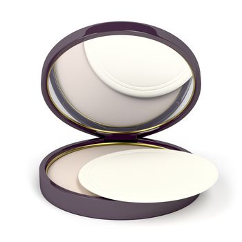 Face powder with mirror on white background