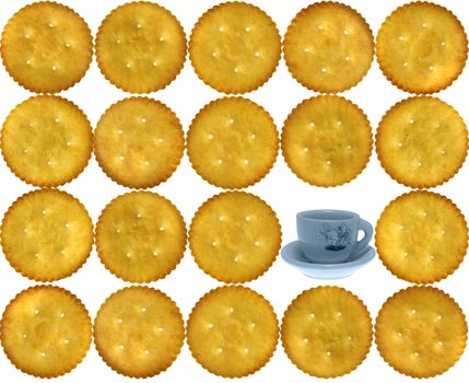 Crackers, Salty Biscuits with toy tea cup-saucer