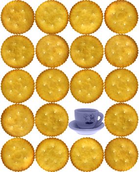 Crackers, Salty Biscuits with toy tea cup-saucer