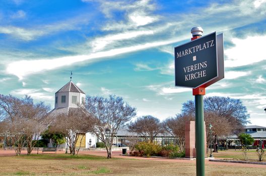 FREDERICKSBURG, TEXAS/UNITED STATES - JANUARY 25:Chamber of commerce Vereins Kirche and tourist center stands proudly  in  the center of Fredericksburg, Texas on January, 25, 2015