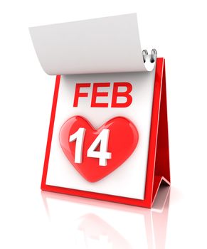 Valentine's day calendar, 3d render