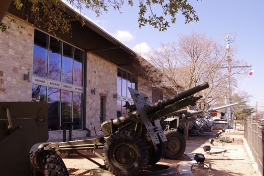 FREDERICKSBURG, TEXAS/UNITED STATES - FEBRUARY 21: World War II artillery weapons line the front of the National Museum of the Pacific War in  Fredericksburg, Texas on February 21, 2015.