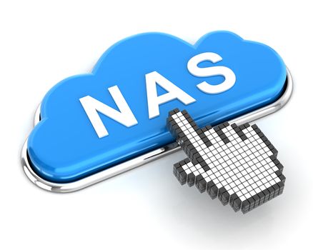 Clicking a cloud shaped NAS button, 3d render