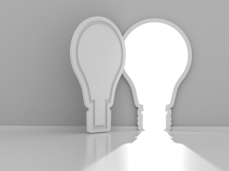 Light bulb shaped door with copyspace, 3d render