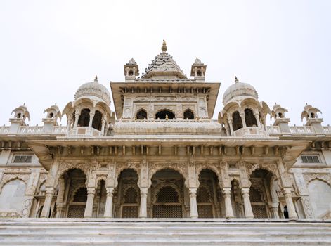 Jaswant Thada. Ornately carved white marble tomb of the former rulers of Jodhpur, India