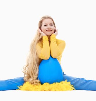 Easter - Young Woman with Long Blond Hair and Large Blue Egg.