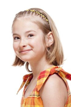 Portrait of a Little Girl with Blond Hair Smiling - Isolated on White