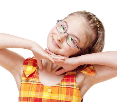 Portrait of a Little Girl with Blond Hair and Glasses - Isolated on White