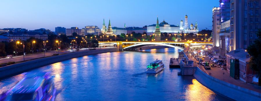 Russia-01.06.2014, Moscow panorama night view of Kremlin in the summer